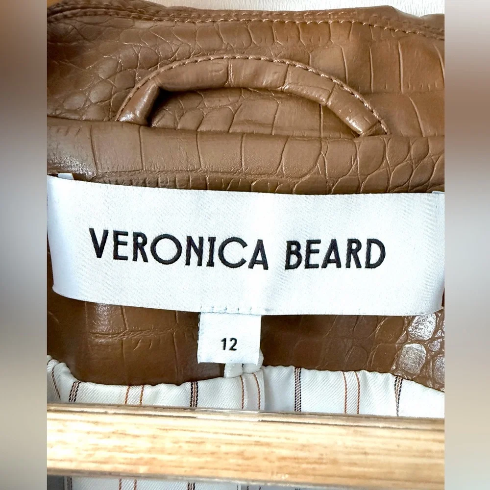 VERONICA BEARD | Lawrence Dark Camel Croc Faux Leather Dickey Jacket Size 12 - Picture 4 of 9